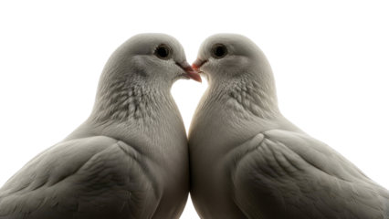 Pair of White Doves with Beaks Touching isolated PNG with Transparent Background