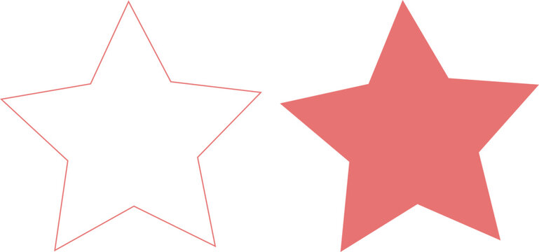Simple five point star outline and solid shape set