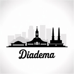 Fototapeta premium Diadema, São Paulo Skyline Silhouette — Metropolitan Industrial Icons and Cultural Landmarks Vector Illustration