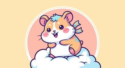 Cartoon hamster on cloud illustration playful design colorful artwork
