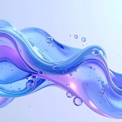 Abstract liquid waves in shades of light blue and lavender, with translucent bubbles