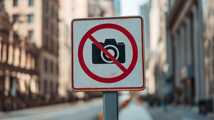 No Photography Sign: Urban Prohibition Symbol in City Environment