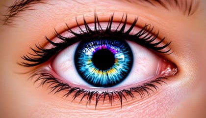 Fototapeta premium Close-Up of a Colorful Eye with Vibrant Iris and Detailed Pupil Capturing Intricate Reflections