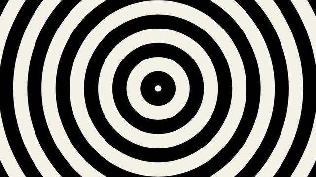 Hypnotic Retro Concentric Circle Loop &ndash; Vintage 1960s Pulsing Rings Animation with Alternating Black and Beige Targets, Mesmerizing Psychedelic Optical Illusion Effect