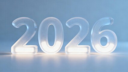 Translucent numerical digits spelling out the year twenty twenty six glow brightly