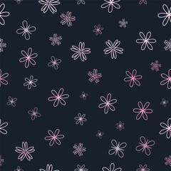 Seamless pattern with abstract outlined pink flowers, vector graphic design element for wrapping paper, textile, fabric or decorative background