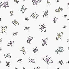 Sparkle star pattern with glitter. Seamless hand drawn doodle ornament with glowing lines. Cute magic glow sticker for print or invitation