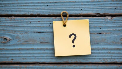 Sticky Note with a Question Mark on a Wooden Blue Background