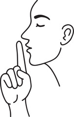 Decorum, silent, be quiet, don't talk finger and mouth hand gesture out line vector on a white background