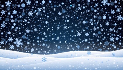 Snowflakes Gently Falling in a Winter Wonderland with Soft Blue Background and White Snow