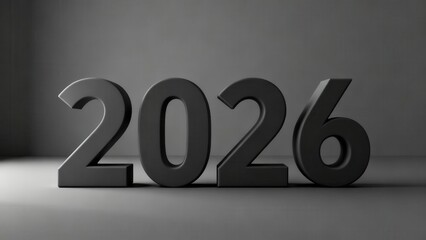 Three dimensional dark numerals representing the year two thousand twenty six stand against a simple background