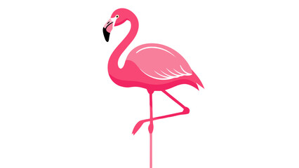 Vibrant Pink Flamingo Standing Tall On One Leg Against A Stark Black Background With Pixelated Details And A Clean Vector Art Style