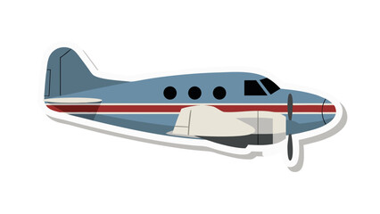 Fototapeta premium Vintage Twin Engine Propeller Aircraft Blue and White with Red Stripe Detail Isolated on Black Background Transportation Aviation Style Illustration