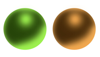Abstract green and orange 3d spheres with dynamic light glow