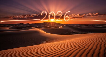 New Year 2026 Over Desert Landscape