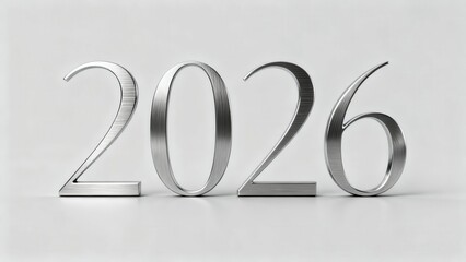 Year two thousand twenty-six displayed in sleek, brushed metal typography against a light background