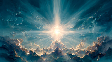 A cross shining brightly in the sky, symbolizing Jesus' monumental