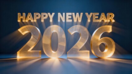 Glowing three dimensional numbers denote the upcoming year two thousand twenty six celebration