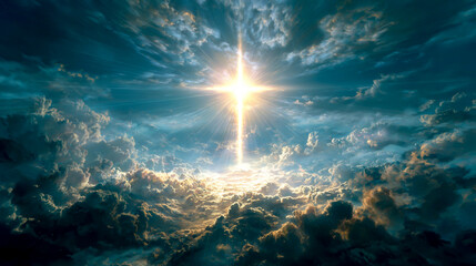 A cross shining brightly in the sky, symbolizing Jesus' monumental