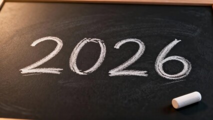 Year designation 2026 written clearly with white chalk on a dark slate surface