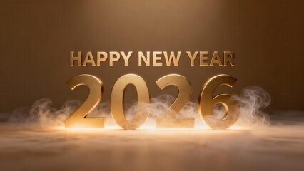 Golden dimensional numerals marking the year twenty twenty six emerge from glowing mist