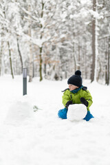Fototapeta premium Young Boy Enjoying Himself While Playing in Snow