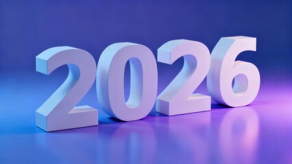 Three dimensional rendering displays the numeral sequence designating the year twenty twenty six