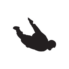 Freefall jumper silhouette. Solid freefall silhouette in horizontal position. great for parachute, skydiving and adrenaline themed projects. Editable vector. © Ubay.d25