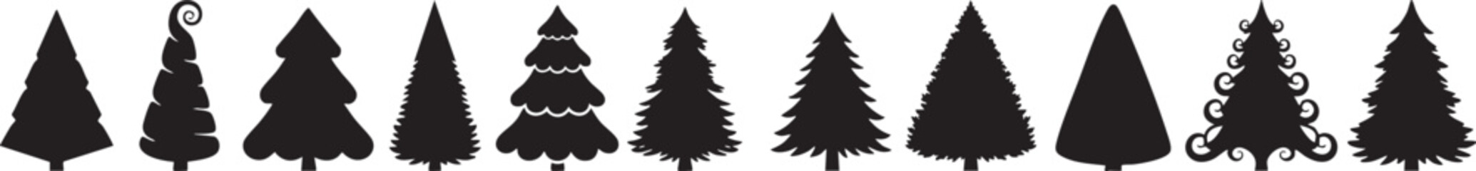 Collection of Black Christmas Tree Silhouettes on White Background holiday decoration