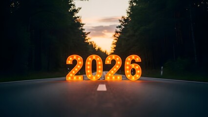 Road leading to illuminated 2026 new year celebration