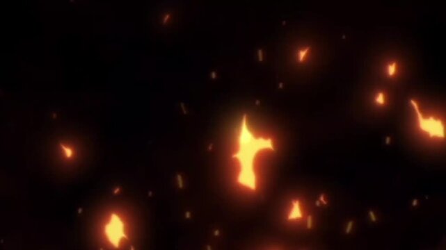 The burning fire wips in the black background