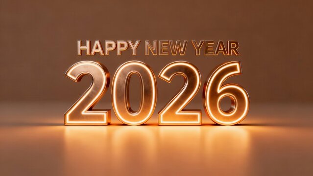 Three dimensional glowing numerals mark the celebration of the upcoming year two thousand twenty six