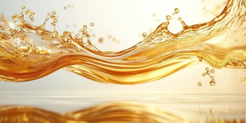 A vibrant splash of golden liquid, showcasing dynamic waves and droplets in a visually striking composition.