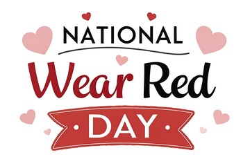 National Wear Red Day Celebration With Hearts And Ribbon Banner For Awareness Campaigns

