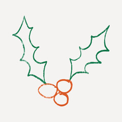 Hand Drawn Christmas Holly with Berries