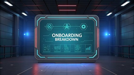 Modern onboarding breakdown displayed on screen in futuristic, exciting environment