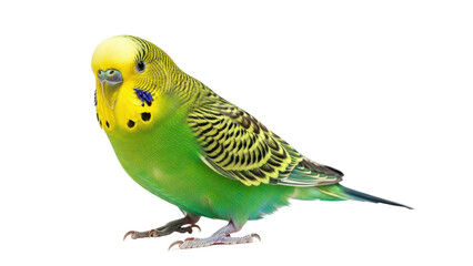 Fototapeta premium Vibrant Green and Yellow Budgerigar Bird isolated PNG with Transparent Background