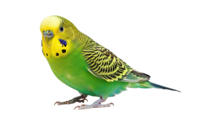 Vibrant Green and Yellow Budgerigar Bird isolated PNG with Transparent Background
