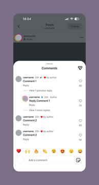 Instagram comments section UI layout. Social media comment interface clean modern. Mobile post interaction screen minimalist design.