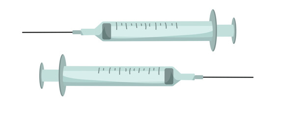 Flat cartoon illustration of injection tool for vaccination