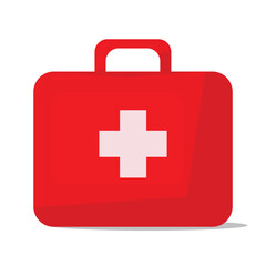 Red First Aid Kit Box Vector Illustration.