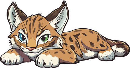 cartoon illustration of a relaxing Bobcat