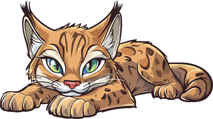 cartoon illustration of a relaxing Bobcat