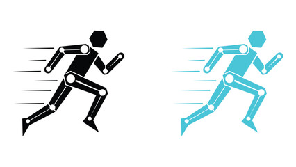 Running Robot Icon Set: Speed, AI, Technology, Cyberpunk, and Future Concept Vector.