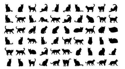 Black Cat Silhouette Illustrations in Various Poses for Pet and Animal Design Collection