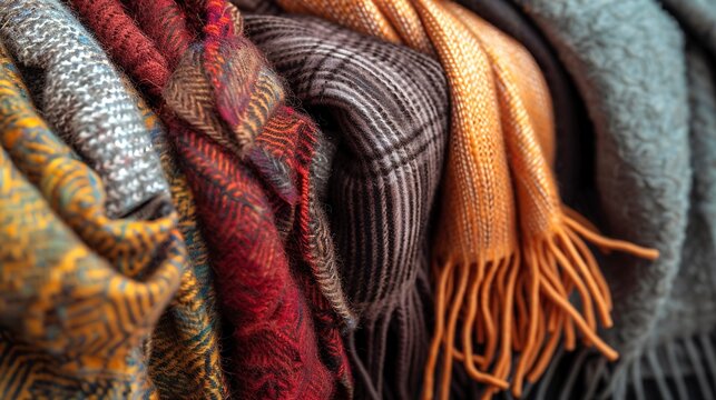 A photo of various types of scarves for winter