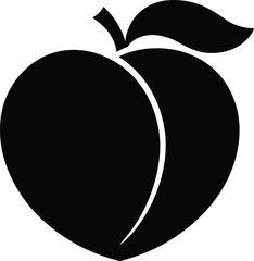 Minimalist peach fruit silhouette with leaf icon, black vector design for healthy food, organic produce, Georgia symbol, modern branding