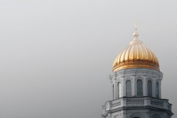 Obraz premium orthodox christmas church dome gold top minimal winter fog background