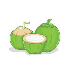 Fresh Green Coconuts with Straw and Half-Cut Coconut