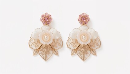 Romantic floral earrings delicate soft blooming design feminine style on plain white background